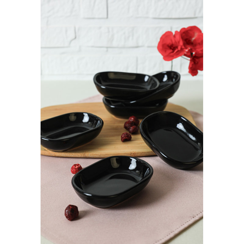 Collazo Premium 6-Piece Platter Set, Black Ceramic, 11.0 Inches | 100% Antibacterial, Easy to Clean, Thermal Shock Resistant | Dishwasher Safe up to 122°F | Perfect for Elegant Dining & Entertaining, Durable & Stylish Design