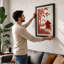Sacred Mountain in Crimson Japandi - Framed Print-43374886-43374891