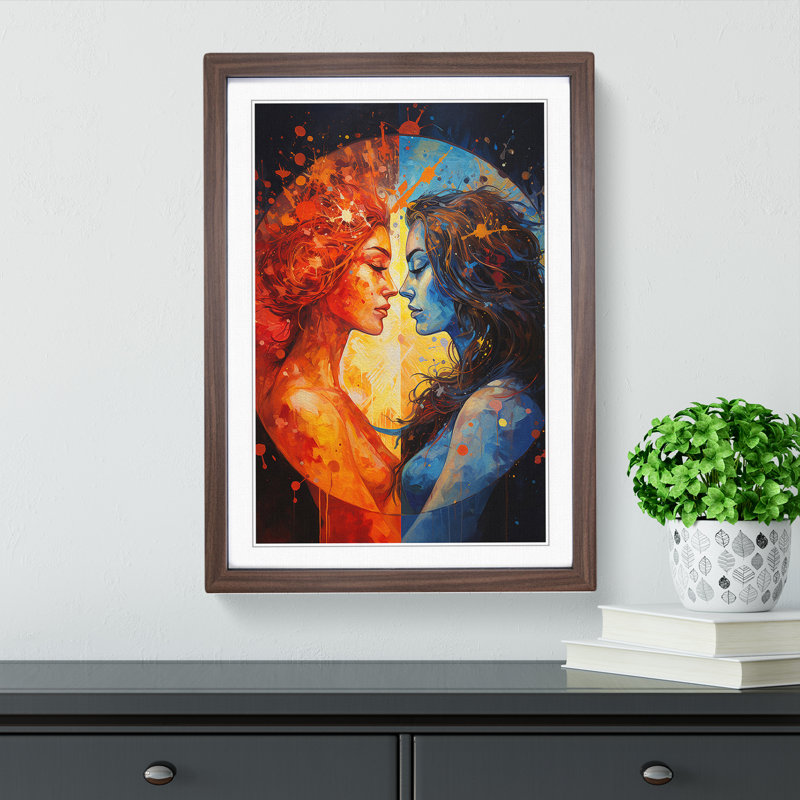 Gemini Zodiac Expressionism - Framed Print, 34cm H x 25cm W, Walnut Framed