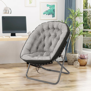 Comfy Saucer Chair, Folding Faux Fur Lounge Chair with Steel Frame & Solid  Back, Portable Camping Chair Flexible Seating for Kids Teens Adults,  Leisure Chair for Living Room, X-Large (Gray) 