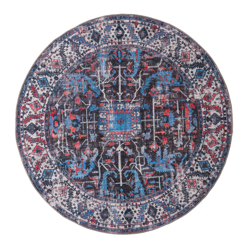 Guynn Chenille Oriental Indoor Rug, Round 7'3"
