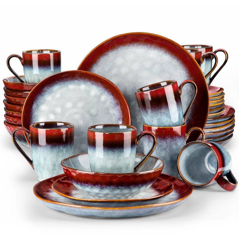 Piece Stoneware Dinnerware Set - Service for 8, Red/Blue