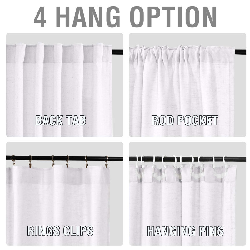 Linen Curtain for Bedroom/Living Room Back Tab Loop Pocket Linen Fabric Curtain Drapes Soft Rich Material Privacy Drape Panels for Farmhouse, 2 Panels