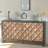 Rustic 4-Door Wood Cabinet with Geometric Pattern