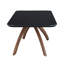 Table de salle à manger avec plateau en verre noir et base entrecroisée