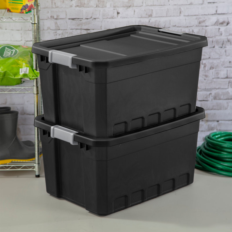 Sterilite Rugged Industrial Stackable Storage Tote w/ Lid, Black
