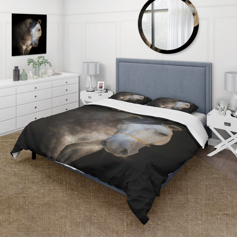 Portrait of a White Horse - Ensemble de housse de couette Farmhouse - Microfibre de polyester
