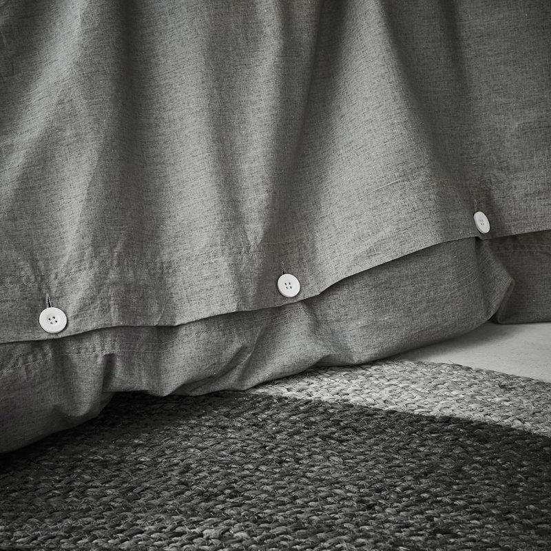 Washed Texture 100% Cotton Duvet Cover Set, Grey, Single - 2 Standard Pillowcases