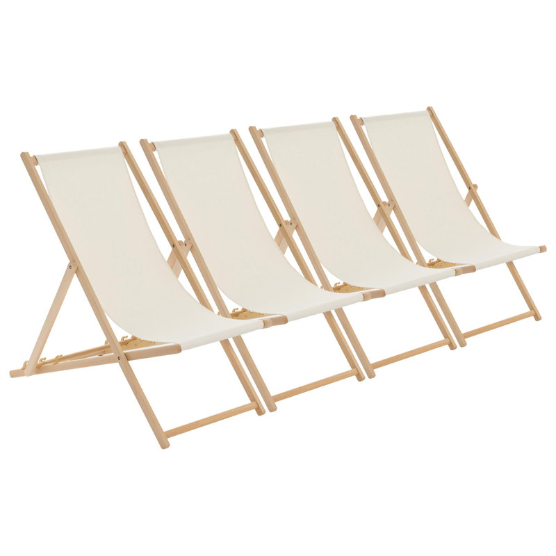 Harbour Housewares - Folding Wooden Deck Chairs, Cream