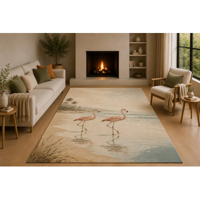 Tapis de plage « ultra-léger » 152 x 213 cm, motif flamant rose côtier, avec envers antidérapant en silicone, à poils courts et doux, idéal pour le salon, la chambre et une décoration tropicale en bord de mer.
