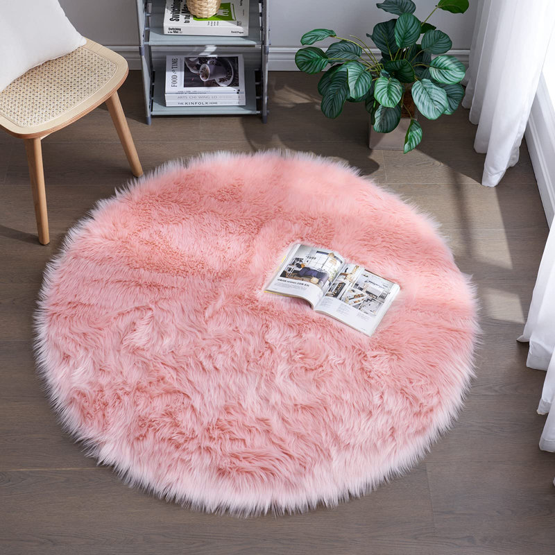 Faux Sheepskin Indoor Rug, Round 4', Pink