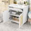 Meuble-lavabo de salle de bain avec lavabo en céramique, tablette réglable, tiroir basculant et décorations en rotin-1304772450