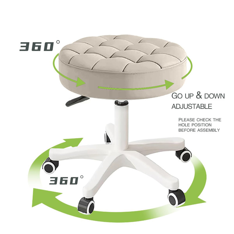 Small Chair Round Rolling Stool with Wheels, Grey