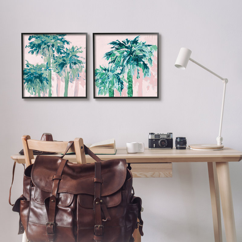 Abstract Palms on Pink Canvas Print Set with Black Frame