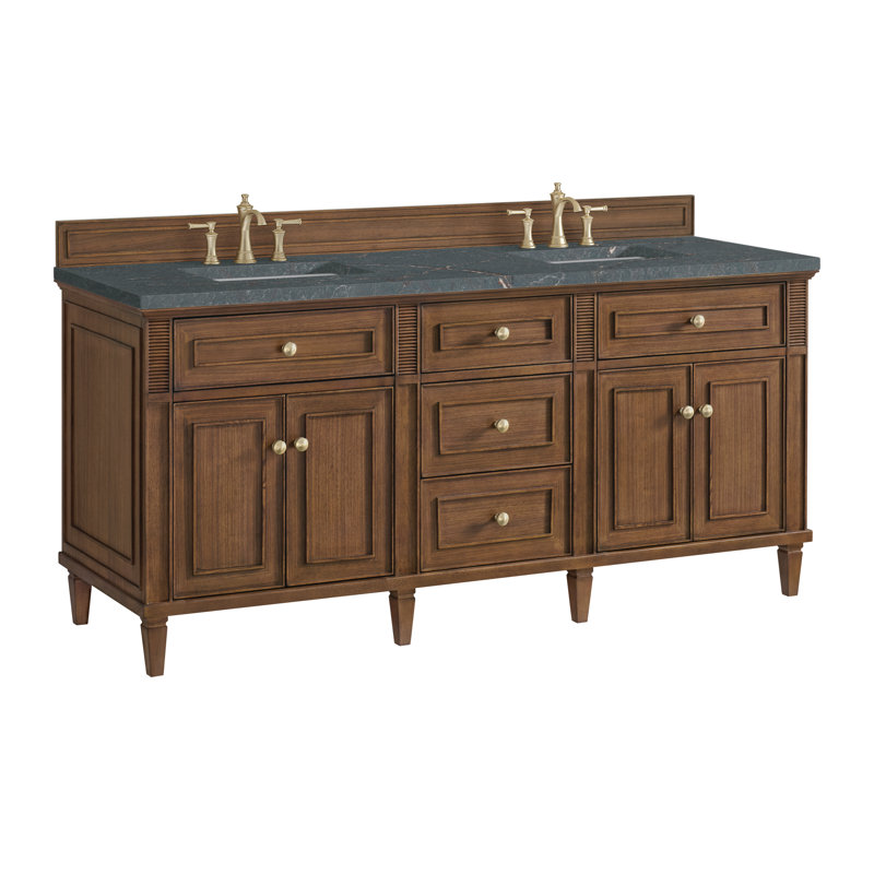 Lorelai 72'' W Double Vanity, Parisien Bleu, Mid-Century Walnut