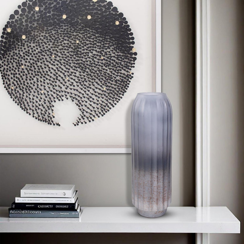 Cool Ice Blue Ribbed Cylindrical Vessel