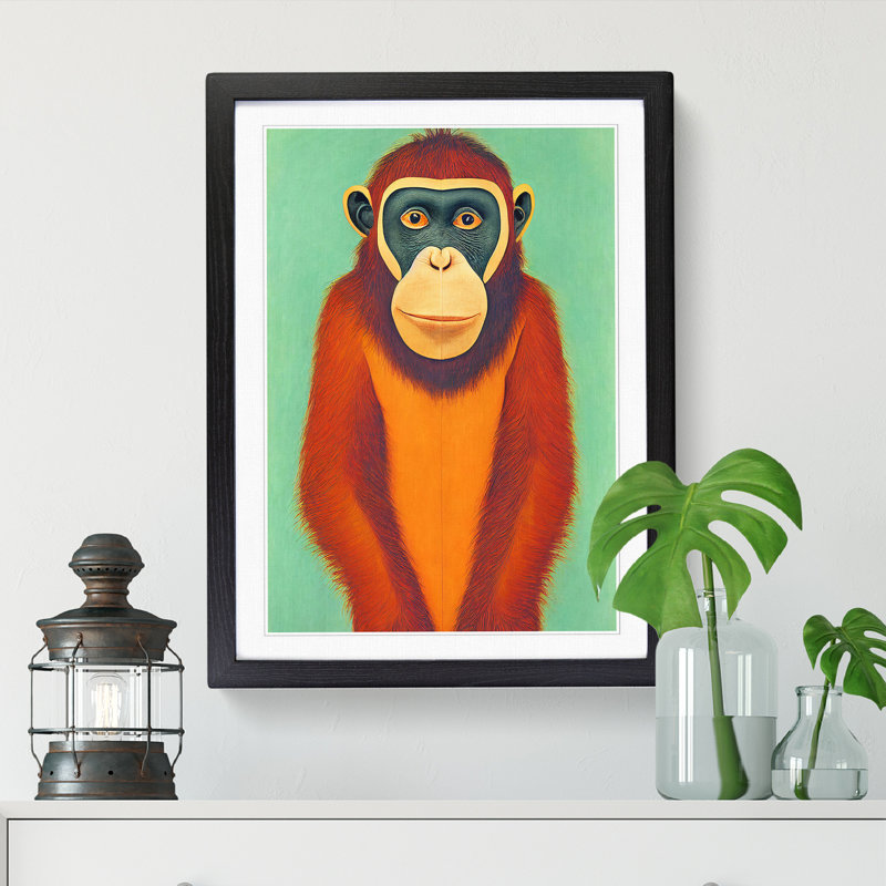 Orangutan Painting - Picture Frame Print, 46cm H x 34cm W x 2cm D, Walnut