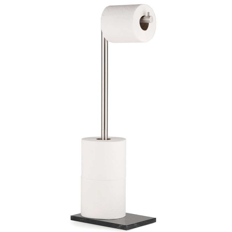 Brushed Steel and Black Marble Free Standing Toilet Paper Holder