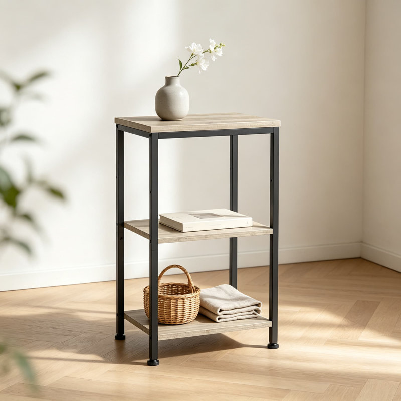Table de bout haute à 3 niveaux avec tablette réglable, petite table d'appoint pour le salon, la chambre à coucher et le vestibule, table d'appoint à structure en métal