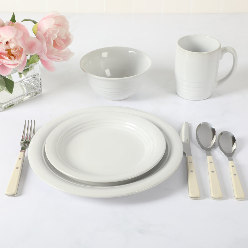 Martha Stewart 32-Piece Combo Set Stoneware Dinnerware Set - Service for 4, Linen White