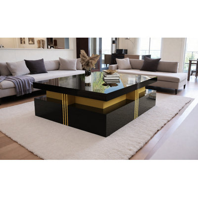 Table basse moderne carrée avec rangement et 4 tiroirs