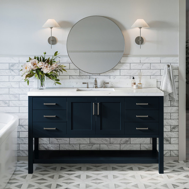 ARIEL Moille 60 Single Sink Bathroom Vanity with Top, Midnight Blue