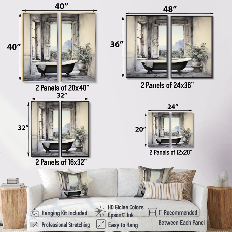 Bath, monochrome de Tranquillity I - Illustration Laundry, reproduction d'art sur toile, 36" H x 48" W, Black