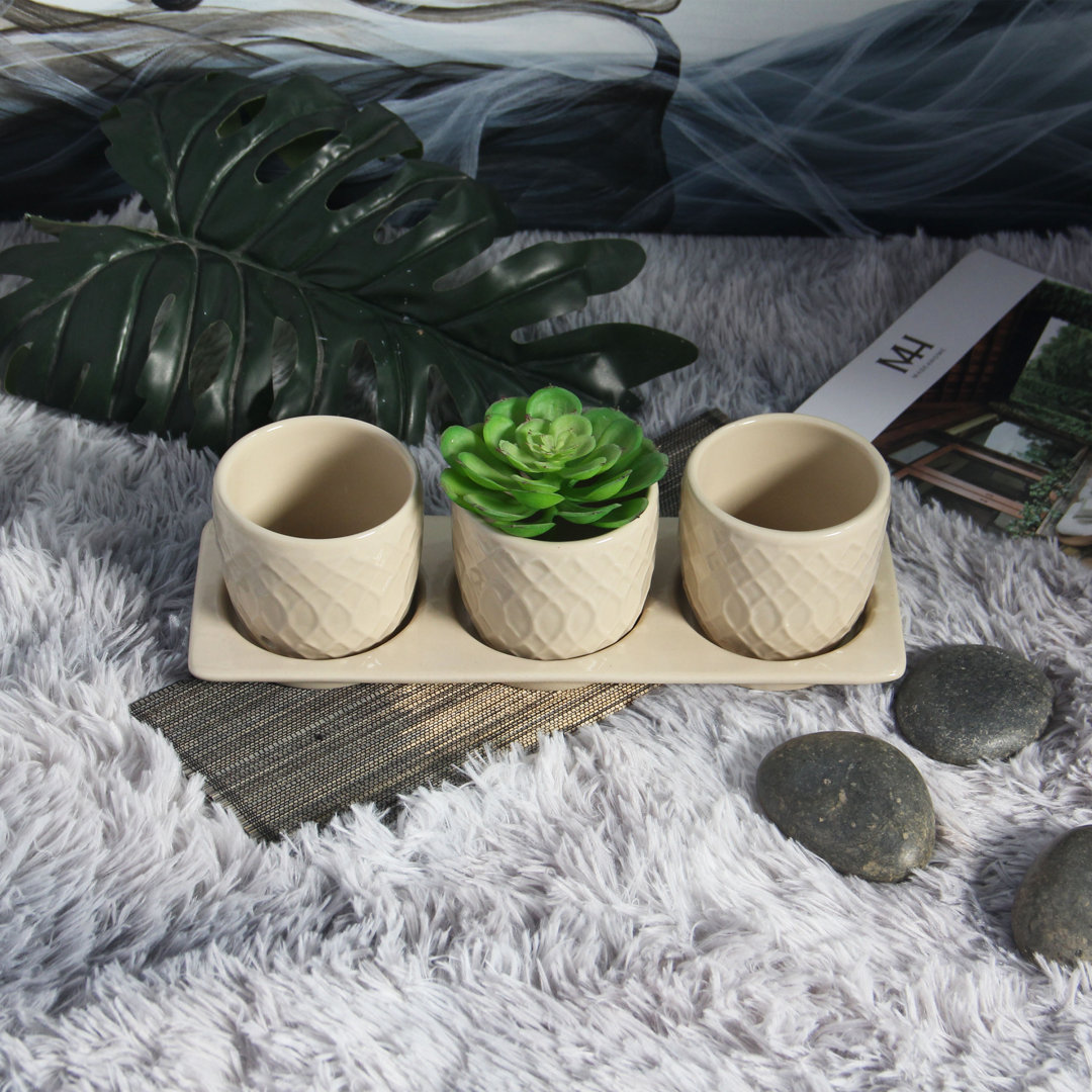 3 - Piece Pot Planter Set with Tray MADE4HOME 