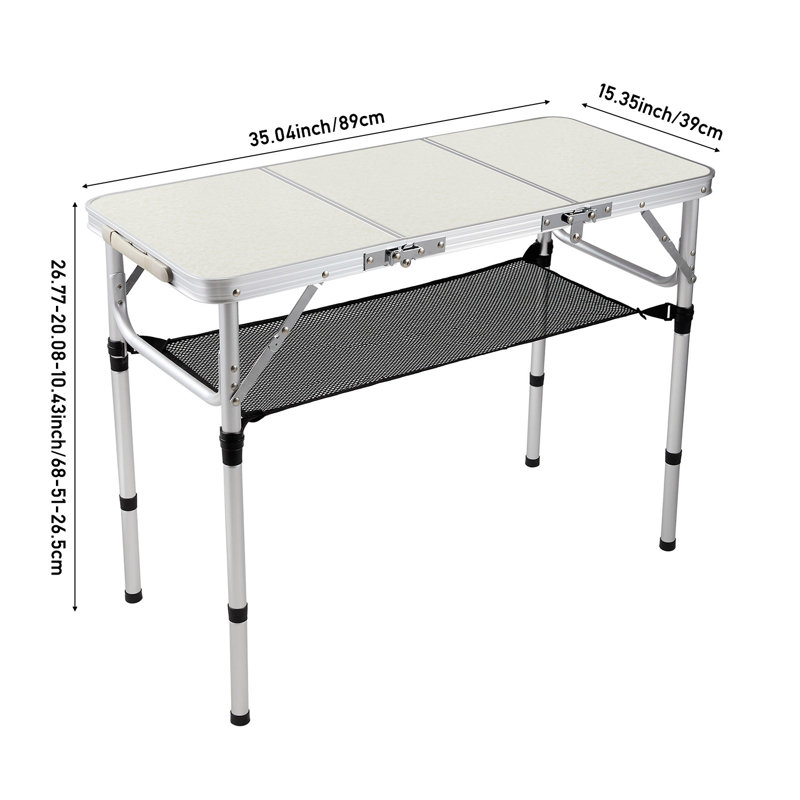 98cm Rectangular Adjustable Folding Table, White