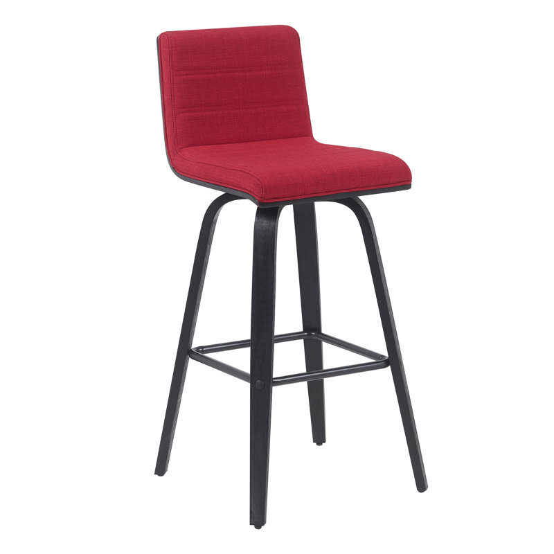 Fowey Biance Modern Swivel Counter Height or Bar Height Stool with Upholstered Seat and Wood Frame, Black, Red