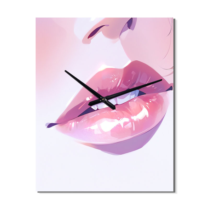 Horloge murale rose surdimensionnée rose Pout Lips I, H 32 po x l 24 po x P 1 po