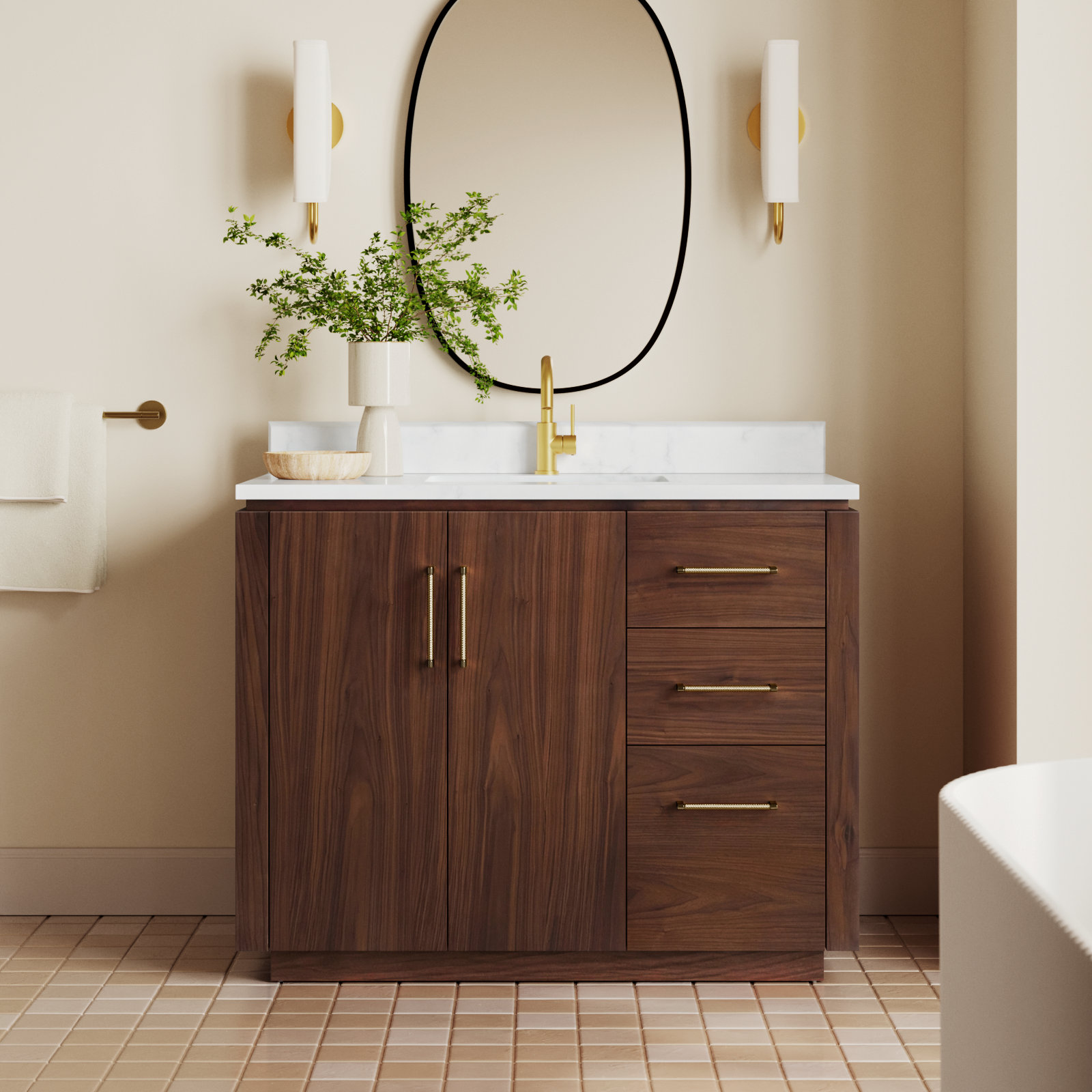 Cloverfield 42'' Single Bathroom Vanity, Natural Walnut, Gold