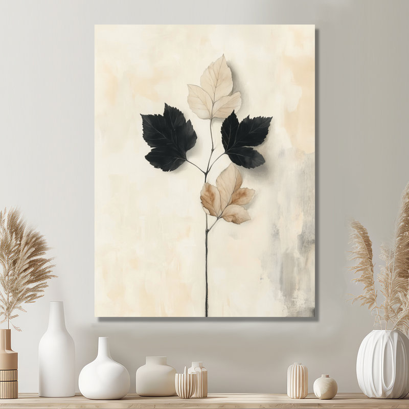 Brin de feuilles paisibles - Tableau botanique encadré noir, H 40 po x l 30 po, Toile tendue