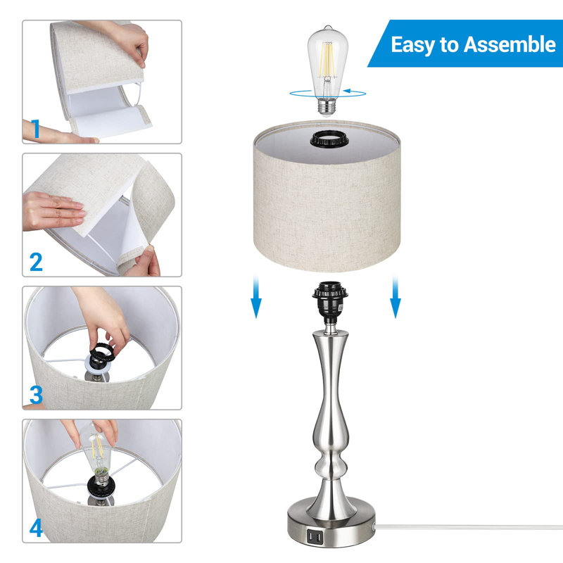 Denyer Metal USB Table Lamp, Silver
