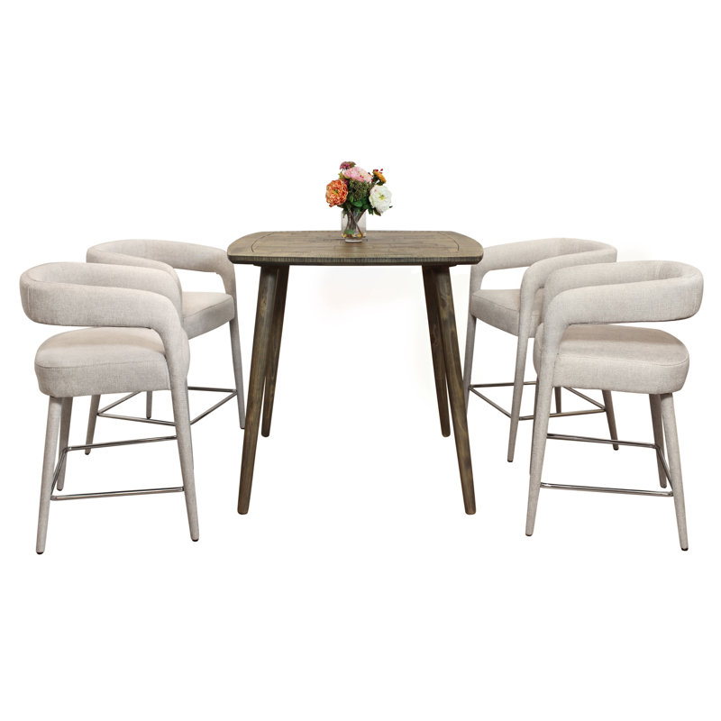 Cole 5 Piece Counter Set With Gathering Table And 4 Galway Counter Chairs, Ivory