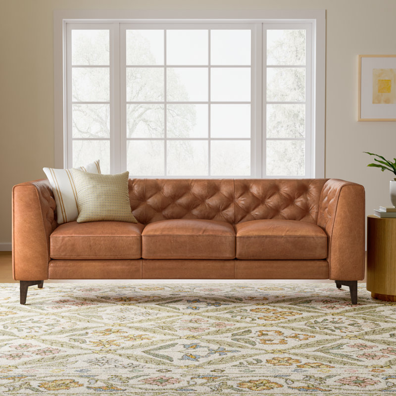 Peale 89'' Full-Grain Genuine Italian Leather Sofa, Cognac Tan