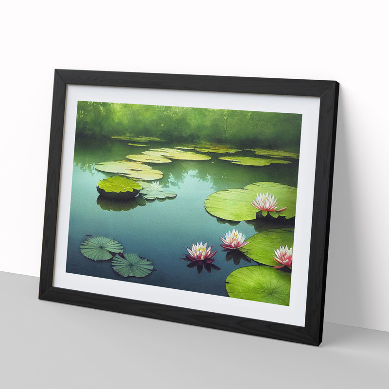 Lily Pond Watercolour Vol.4 1 Piece Single Picture Frame Wall Art, 25cm H x 34cm W x 2cm D, Black