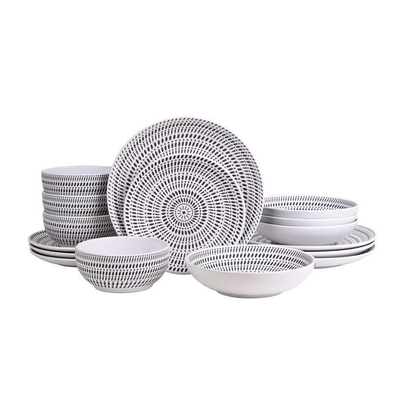 Waterside 16pc Pad Print Stoneware Dinner Set, White