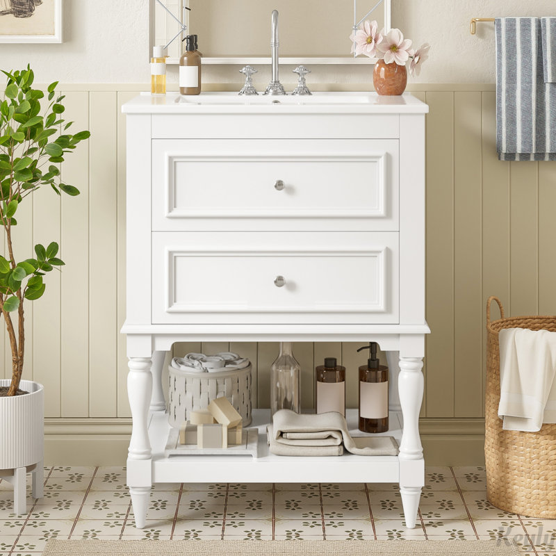 Meuble-lavabo de salle de bain 24 po avec lavabo en céramique, Noir