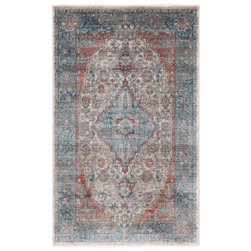 Tapis oriental bleu marine / beige / ivoire Rumsey, Rectangulaire 3 pi x 5 pi
