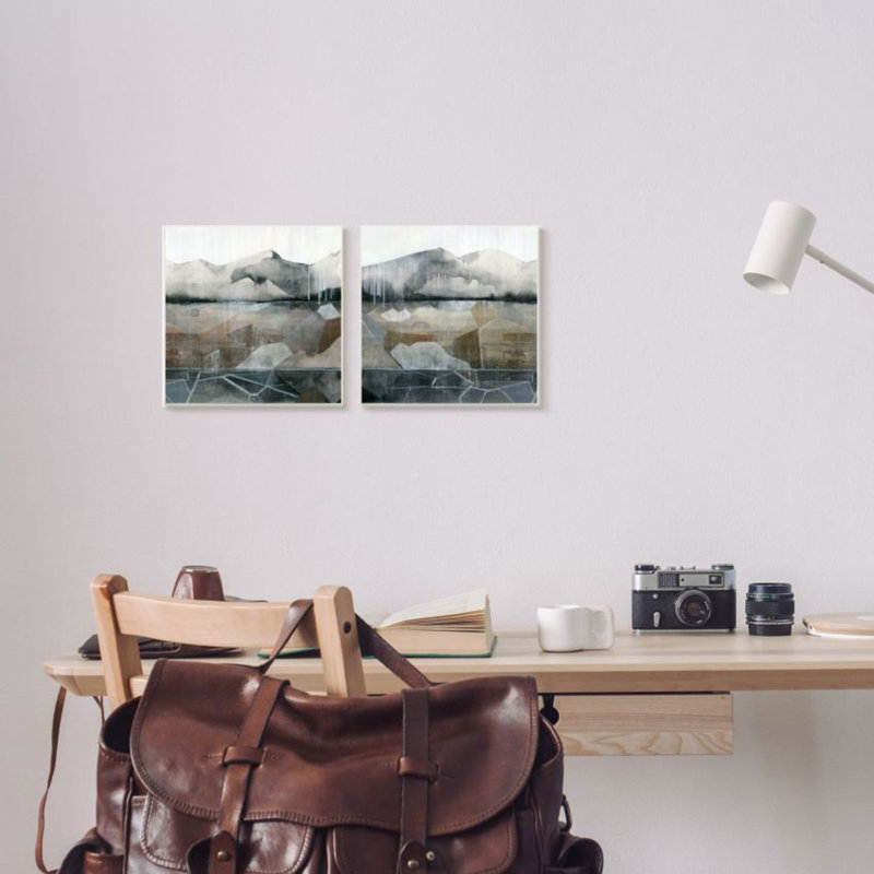 «Rustic Mountain Landscape with Geometric Lines» par Grace Popp - ensemble de 2 reproductions d'art, Plaque murale