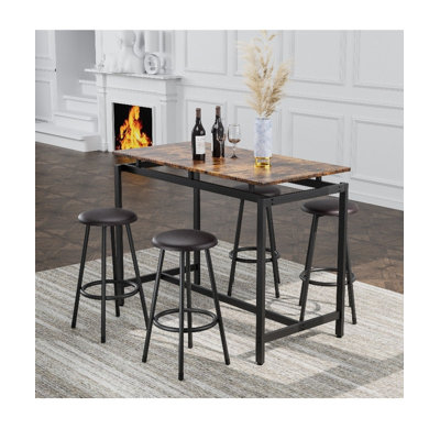 5-Piece Counter Height Dining Set—Table + 4 Stools, Pub/Kitchen, Space-Saving, Easy Assembly