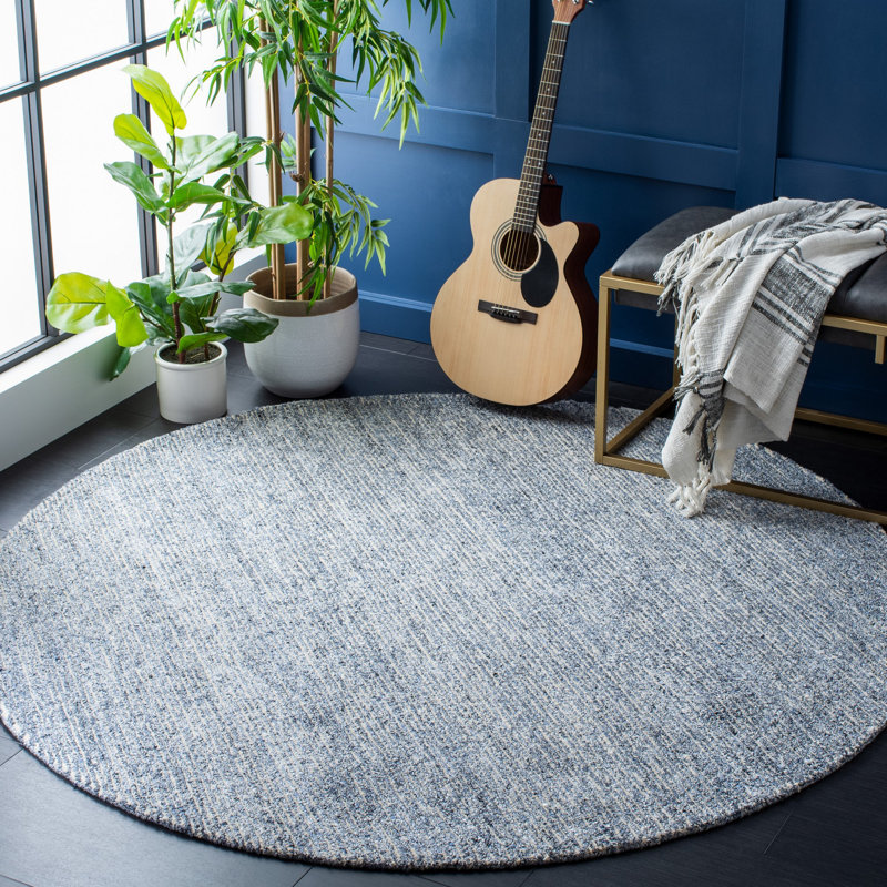 Haddan Hand Tufted Viscose/Wool Rug in Blue, Round 4'