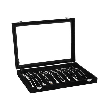 Organisateur de bijoux Boîte de rangement pour colliers 20 crochets Porte-présentoir en velours noir avec couvercle transparent (plateau à colliers noir)