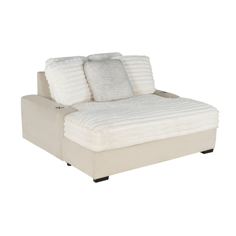 Wide Sofa Bed, 2-Seater Lounger Sofa With USB With Cup Holders, Overstuffed Cushion Sleeper With Skin-Friendly Upholstery