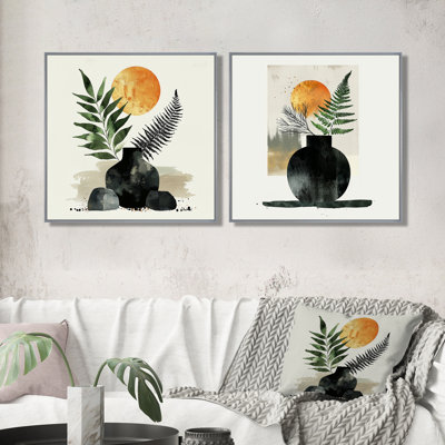 «Earth Tones Minimalisme Ferns Composition I - Art mural fougères - Art mural moderne sur toile 2 pièces