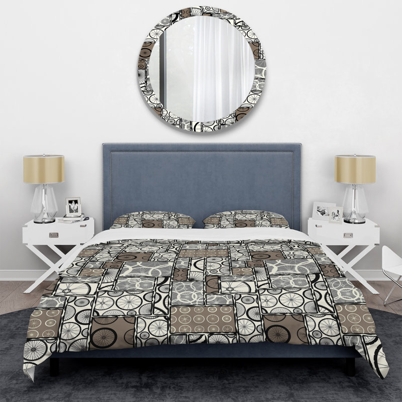 Black Wheels Patchwork - Ensemble de housse de couette à motif, Housse de couette pour grand lit et 2 taies décor