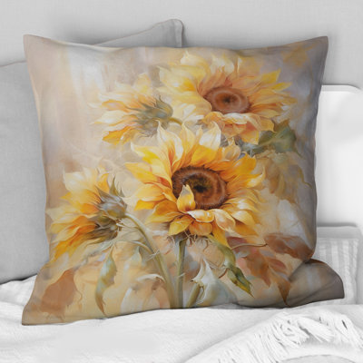 Coussin Beige Sunflowers Impression romantique - Impression de tournesols