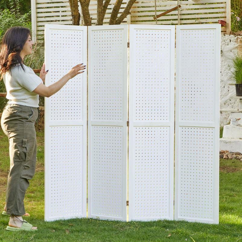 Paravents avec panneaux d'intimité en bois H 66,8 po, 4, Blanc