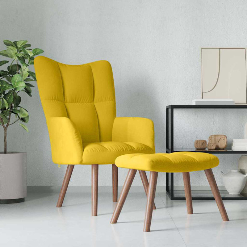 Khody Upholstered Armchair with Ottoman, Mustard Yellow Polyester